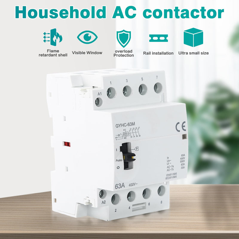 Ailao Contactor 400 V 3 Phase 4 Wire AC Contactor AC Household Contactor 4P 63A 4NO Ultra Quiet and Highly Efficient Flame Retardant DIN Rail Manual Automatic Model
