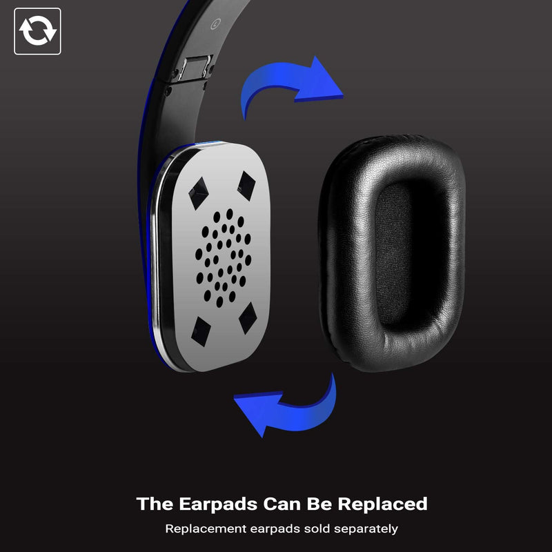 August EP650 Bluetooth Wireless Over-Ear Headphones - Blue | aptX Low Latency, NFC, Multipoint Pairing, Wired Option, Built-in Microphone, Audio EQ