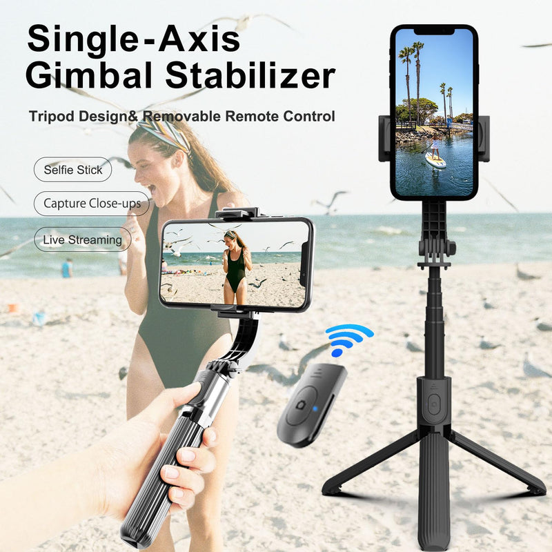 Gimbal Stabilizer for Smartphone,Selfie Stick Tripod with Remote Control Auto Balance 360° Rotation 1-Axis Phone Gimbal for Group Selfies Live Streaming Video Recording L08 Gimbal Stabilizer