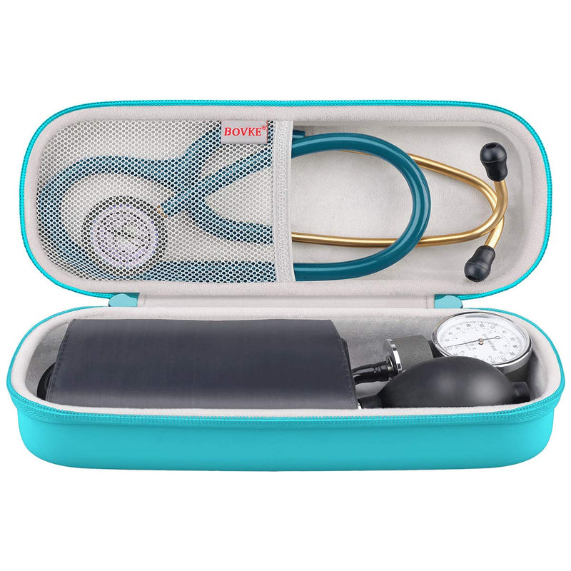 BOVKE Travel Carrying Case Compatible with 3M Littmann Classic III, Lightweight II S.E, MDF Acoustica Deluxe Stethoscopes - Extra Room for Medical Scissors EMT Trauma Shears and LED Penlight, Emerald Pu Leather_Emerald