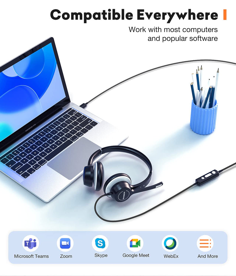 [AUSTRALIA] - USB Headset with Microphone, 3.5mm Wired Computer Headsets with Noise Cancelling Microphone, Stereo Headphones with MIC for PC, in Line Controls, Work Headset for Skype Zoom Tablet Laptop 
