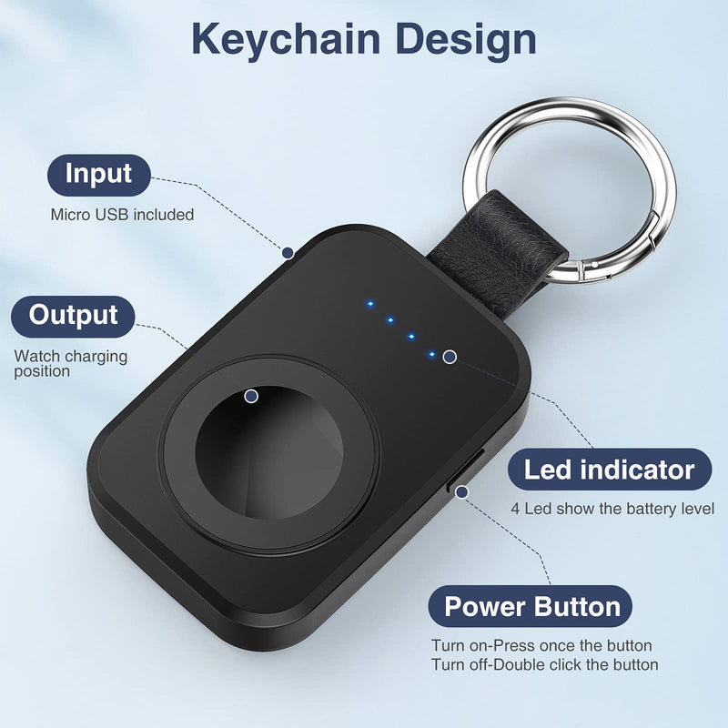 i.VALUX Portable Wireless Charger for Apple Watch, Pink and Black Keychain Extra Battery Travel Charger with USB Cable Compatible with Watch Series 8 7 6 5 4 3 2