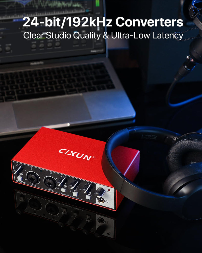 2i2 USB-C Audio Interface for PC/Mac Recording, 24-bit/192kHz, Dual TS/XLR Inputs, +48V Phantom Power, Studio/Podcast/Streaming (Scarlet) Scarlet (B-002)