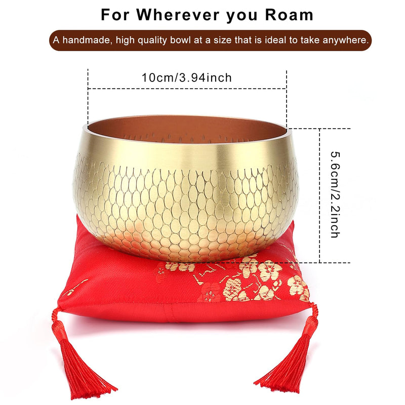 Tibetan Singing Bowl Set — Meditation Sound Bowl Handcrafted in Nepal, Long Lasting Sound for Deep Calming Relaxation, Meditation, and Sound Bowl Healing | Includes Mallet & Cushion(5") (4") 4"