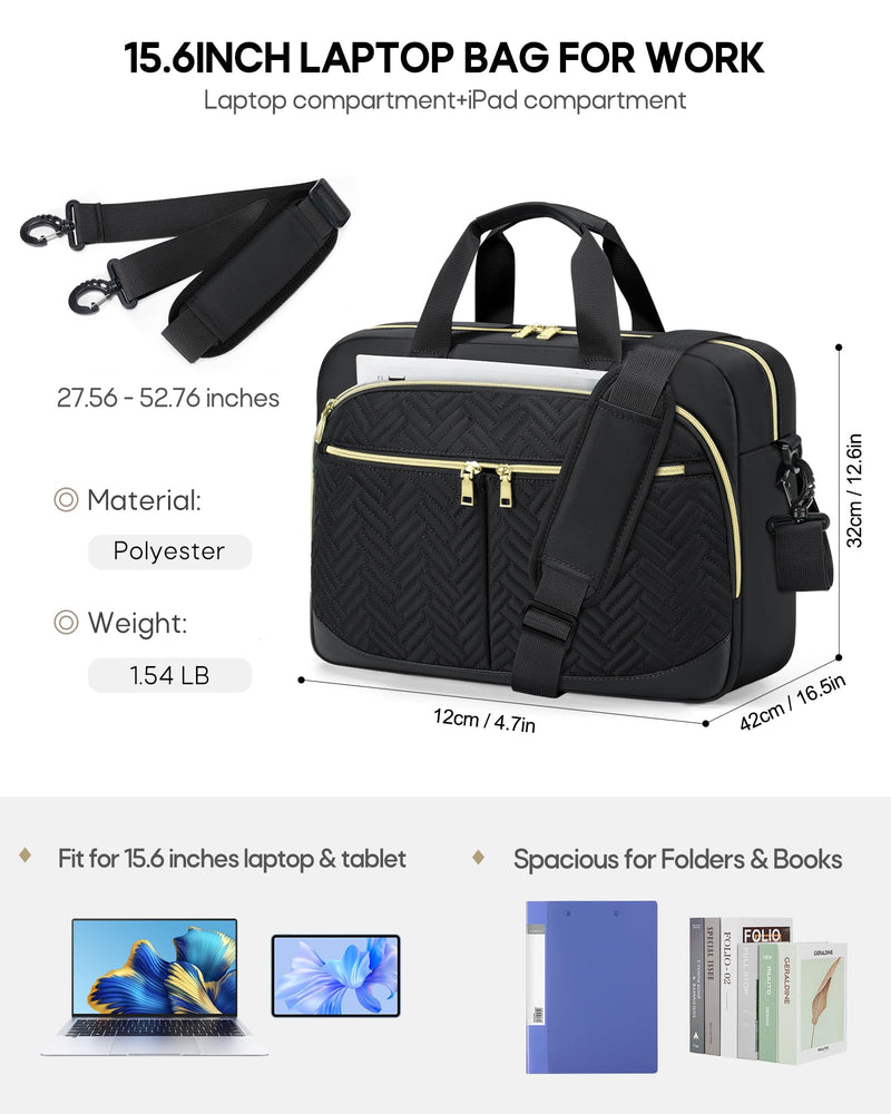 SDYSM 15.6"Laptop Briefcase, Water-Resistant Computer Bag for Business Work | Large Capacity Messenger Shoulder Laptop Bag for Women Men,Durable Multiple Storage Pockets, For Travel, Office Daily Commute Black