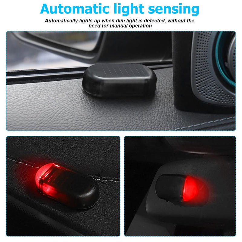 2PCS Car Solar Power Simulated Dummy Alarm, Warning Anti-Theft Vehicle LED Flashing Security Light Fake Lamp with USB Charger Port, Auto Interior Accessories, Universal for Most Cars (Blue/Red) Blue/Red 2PCS