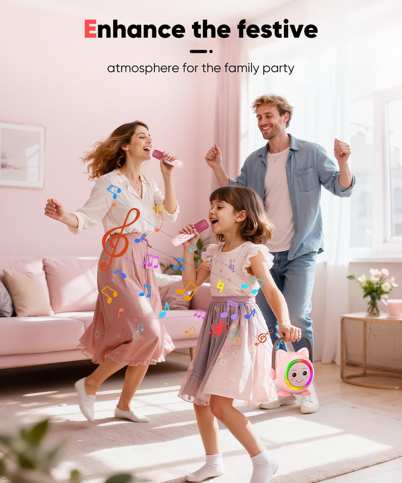 [AUSTRALIA] - Mini Karaoke Machine Toy for Kids, Portable Karaoke Machine with 2 Wireless Microphone for 4,5,6,7,8,9,10,11,12+ Years Old Christmas Birthday Gifts Girls Boys (Pink) Pink 2 Mic 