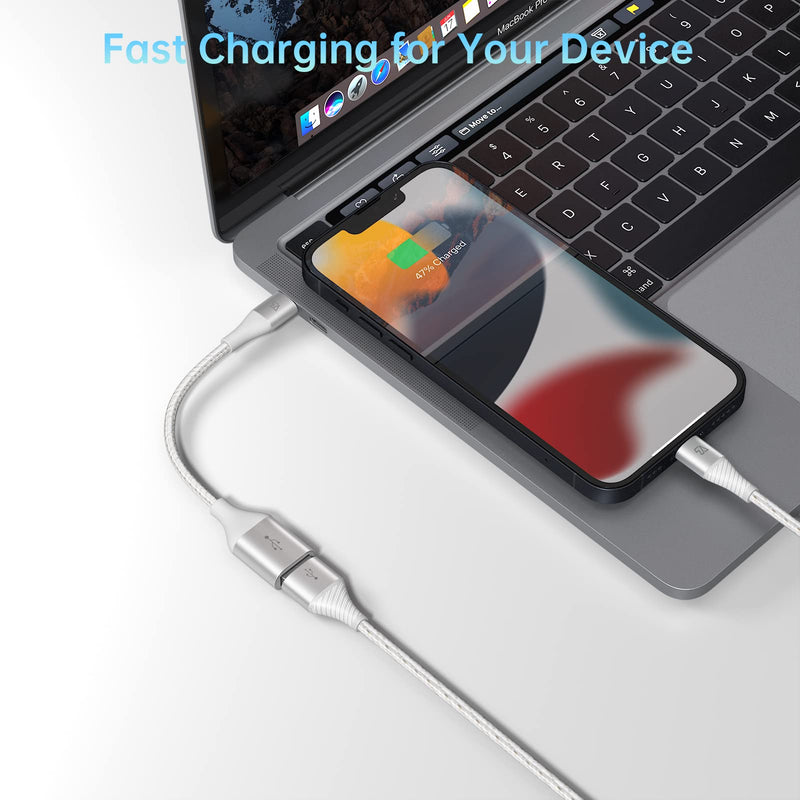 Teleadapt Type C to USB Adapter, 10Gbps USB C to USB A Adapter for Galaxy S20/S10/S9, USB C to USB OTG Cable, USB C Male to USB 3.1 Female OTG Adapter Compatible for New MacBook Pro, iPad Air 2020 White Silver