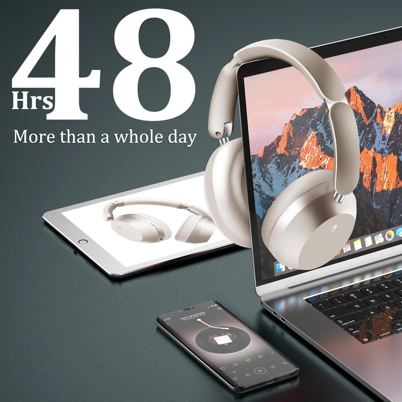 Wentronic Y04 Bluetooth Headphones Active Noise Cancelling Wireless Over Ear Headsets 48 Hours Playtime High Sound Quality Foldable Earphones with Soft Ear Cushion for Travel - Starlight