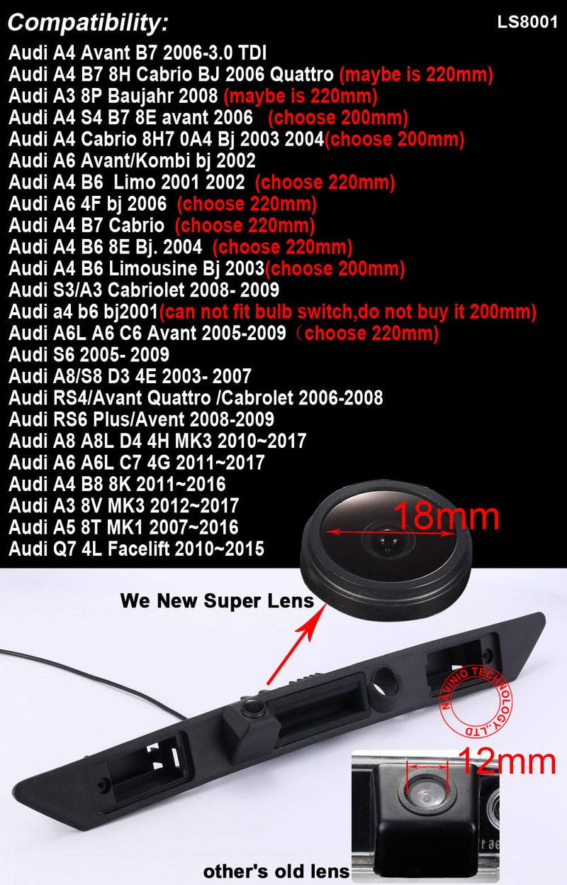 Super HD Vehicle Camera 1280x720 Pixels 1000 TV Car Parking Camera Night Vision Reverse Waterproof Trunk Handle Back up Rear View Camera for Audi A4 B6 B7 A3 A6 Avant Kombi S3 S6 A8 S8 RS4 RS6 A5 Q7 Model 2=LS8001B(NO.3)
