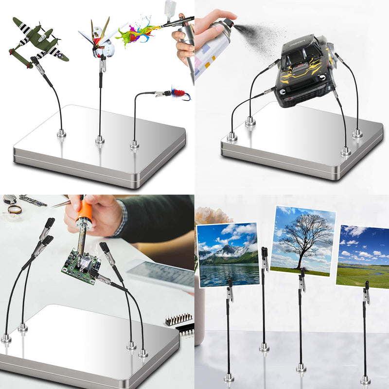 Ruimooto Professional Third Hand with Magnetic Base. 12 x Flexible Alligator Clips, 1 Brush and 1 Iron Box Base - Ideal for Soldering Aid, Model Making Accessories and Board Holder Mittel