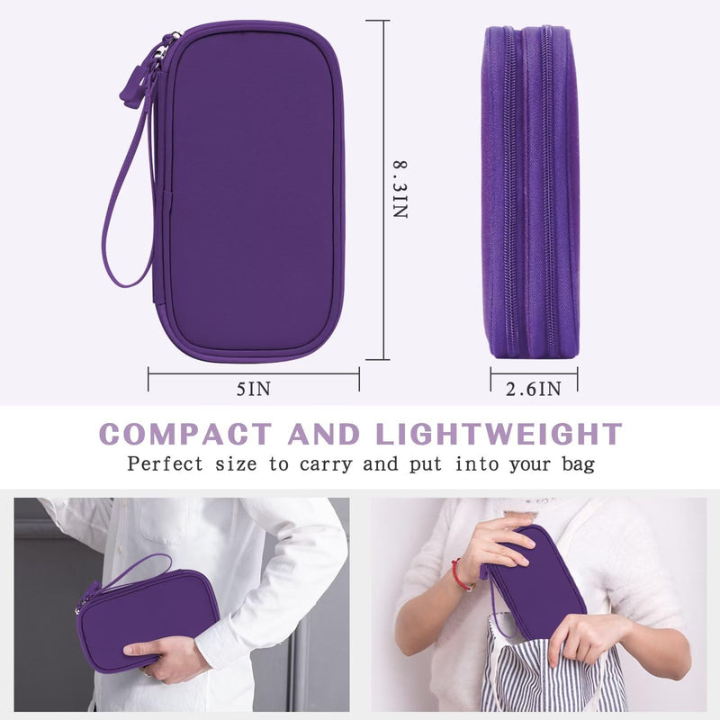 FYY Electronic Organizer, Travel Cable Organizer Bag Pouch Electronic Accessories Carry Case Portable Waterproof Double Layers Storage Bag for Cable, Charger, Phone, Earphone, Medium Size- Purple