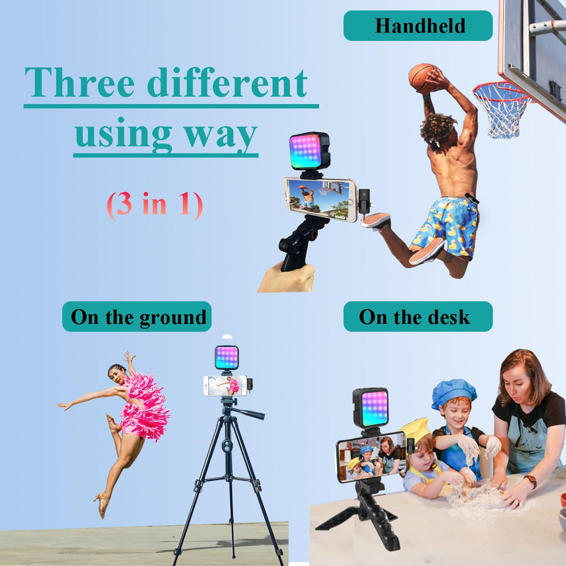 for iPhone Vlogging Kit, Vlogging Kit for Andriod Phone with Two Tripods RGB Light Lavalier Microphone Remote for YouTube Tiktok Content Creator (Total Height 20 in to 50 in) Total Height 20 IN to 50 IN