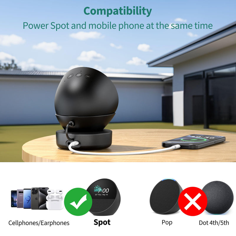 PlusAcc Battery Base for Spot - 5000mAh Portable Charger Stand with 8 Hours Sound Playback Playtime with USB-C Output Port, Charging Dock Accessories for iPhone and Spot (Not Include Spot)(Black) Black