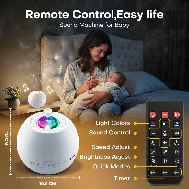Sound Machine Light Projector, 30 Sleep Sounds for Adult, Bluetooth Speaker | 3-in-1 Baby Sound Machine: 30 sleep sounds (white/brown noise, fans, rain), Bluetooth 5.3 speaker & 15-color light projector.