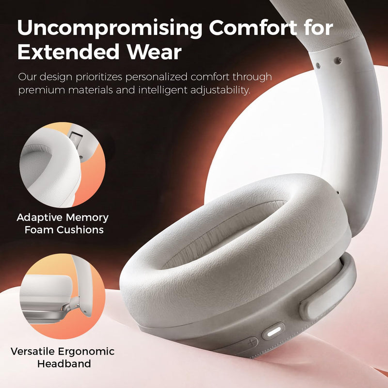 havit Noise Cancelling Headphones Over Ear, Wireless Bluetooth Headphones with 132H Playtime, Fast Charge 5 Min=5H, Foldable, Dual Device, with Mic for Travel Work Office, Gray