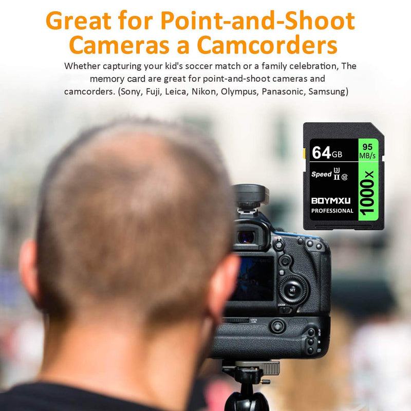 64GB Memory Card, BOYMXU Professional 1000 x Class 10 UHS-I U3 Memory Card Compatible Computer Cameras and Camcorders, Memory Card Up to 95MB/s, Green/Black 64GB GREEN