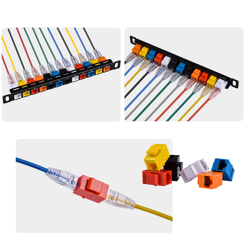 GeeekPi 12-Pack Cat6 RJ45 Keystone Jack Insert, Ethernet Keystone Jack for Patch Panel, Multicolor
