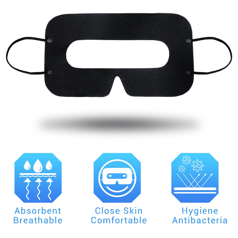 200 Pcs Disposable VR Face Mask Breathable Cover Eye Mask for VR Nonwoven Fabric Sanitary VR Mask, VR Eye Cover Pad (Black) Black