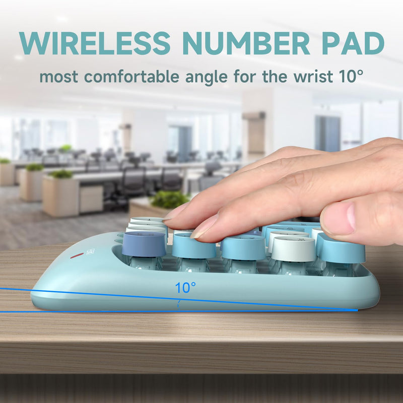 [AUSTRALIA] - MOFII Wireless Number Pads - Blue Numeric Keypad 18 Keys USB 2.4G Round Keycap Colorful Extensions Keypads, Financial Accounting Portable Numpad 10 Key for Laptop/PC/Notebook/Surface Pro 