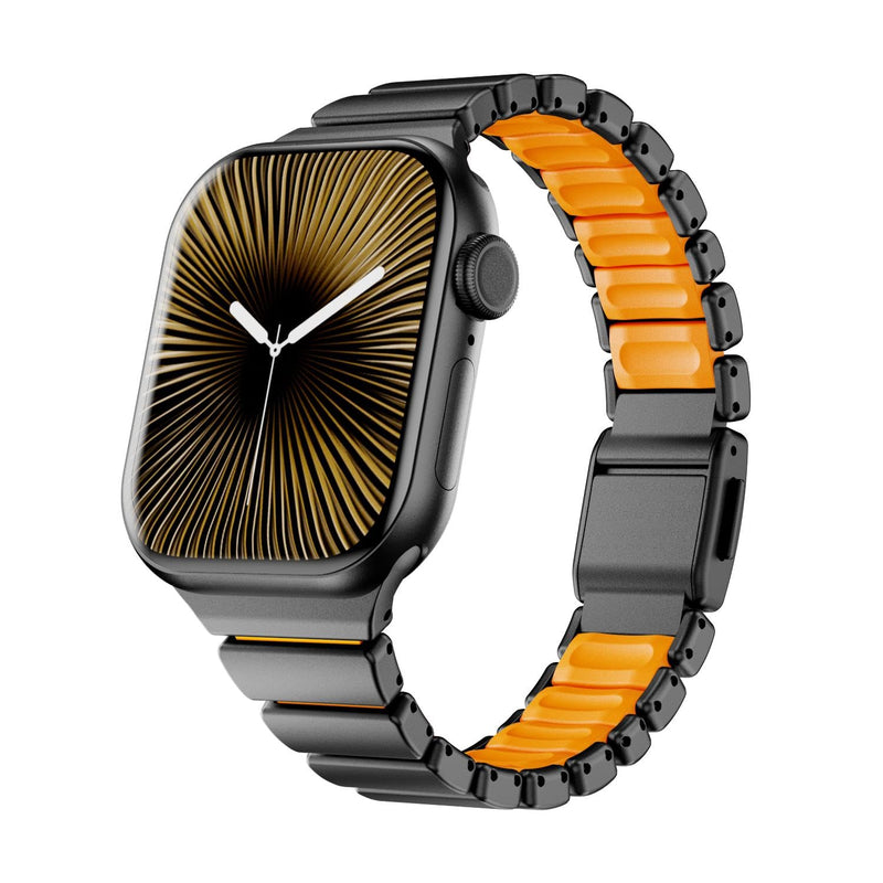 Magnetic Stainless Steel Band for Apple Watch, Black/Orange | Ultra 49mm, Series 10 46mm, Series 9/8/7 45mm, Series 6/SE/5/4 44mm, Dual-Layer Silicone Metal Strap, Secure Magnetic Clasp