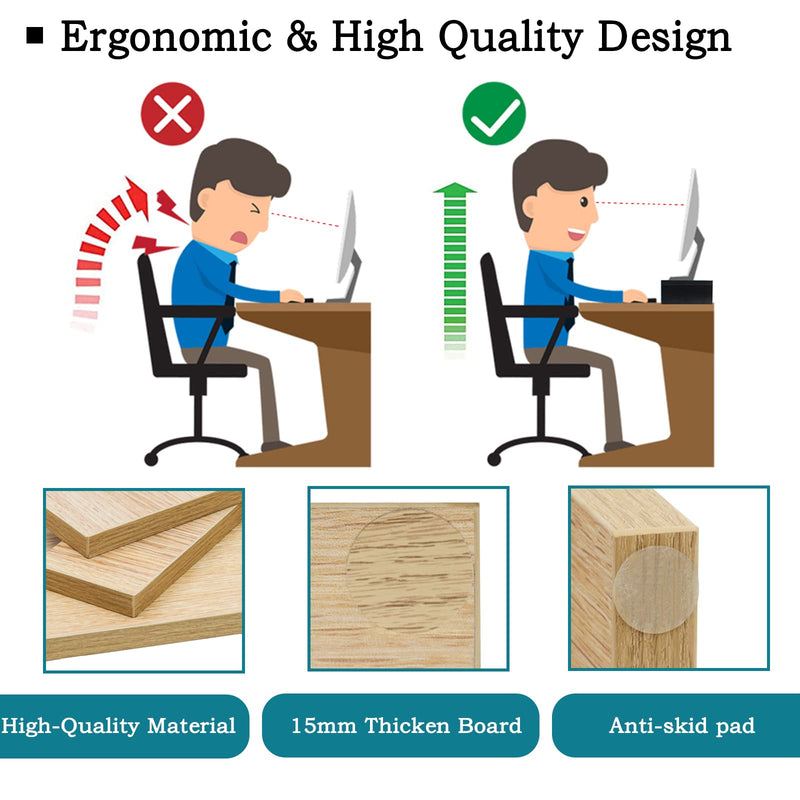 TEAMIX 2 Pack Maple Monitor Stand Riser and 1 Pack 20 inch Maple Monitor Stand Riser for Computer Desk Home Office Organization.