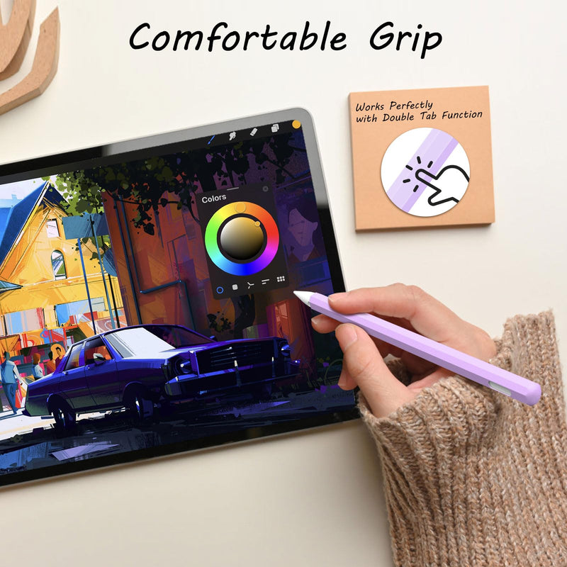 KELIFANG Silicone Case Sleeve Cover Compatible Apple Pencil 2nd Generation, Protective Skin Holder Grip and 2 Tip Cap Accessories Compatible iPad Pro 11 12.9 inch, Purple Purple1