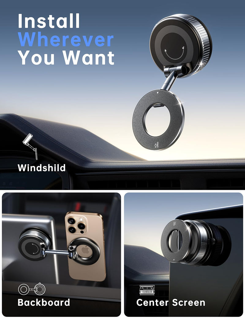 Coolpow Suction Cup Magnetic Phone Holder for Car Phone Holder Mount Dash [Strong Magnet] Cell Phone Holders for Your Car Accessories for iPhone 16 Pro Max 15 14 13 12 Plus Black [ Vacuum ]
