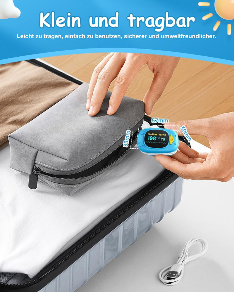 HealthTree Portable Fingertip Blood Oxygen Saturation Monitor, Pediatric Pulse Oximeter with OLED Screen, 2 AAA Batteries Included, Suitable for Baby and Kids Blue