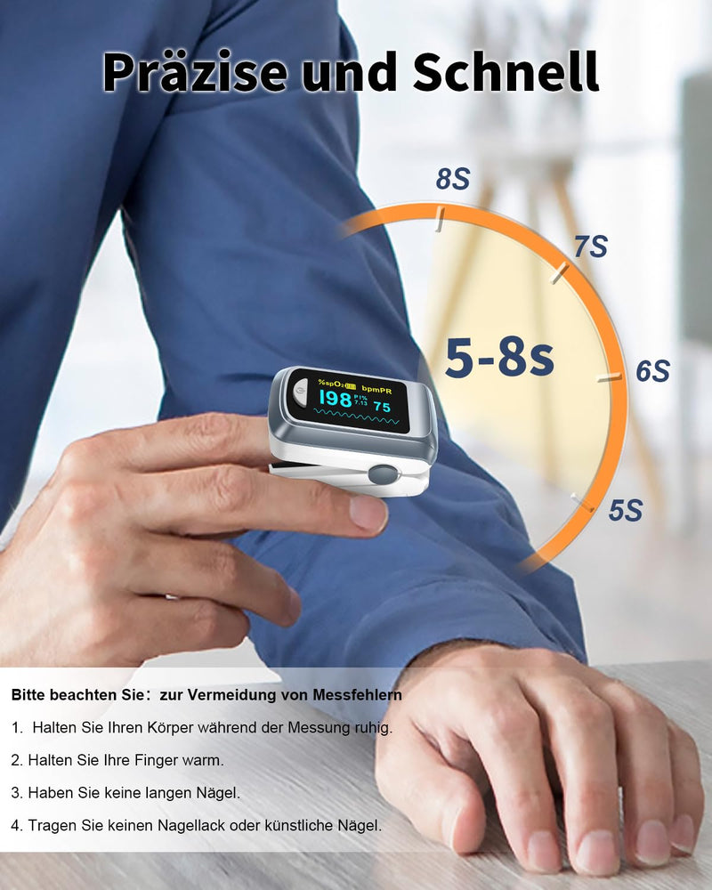 Blood Oxygen Saturation Monitor, Heart Rate Monitor and Fast Spo2 Oxygen Monitor with LED Screen, Batteries Included gray