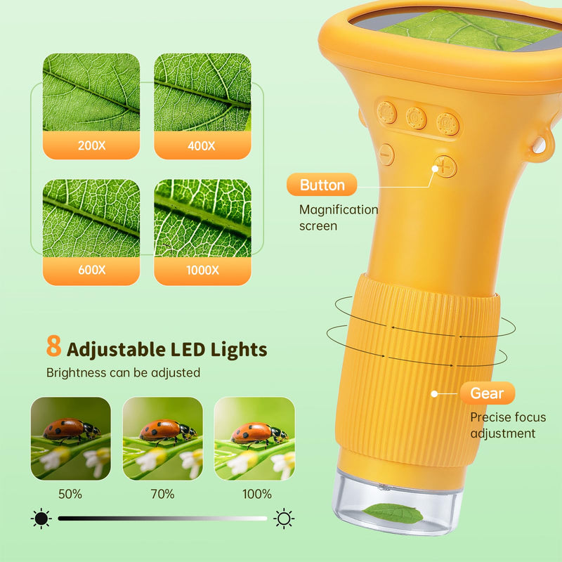 [AUSTRALIA] - Kids Microscope Pocket Microscope, 2" IPS Screen 1000X Portable Microscope for Kids, Photo and Video Camera, Christmas Birthday Gifts for Age 3 4 5 6 7 8 9 10 11 12 Girls Boys 