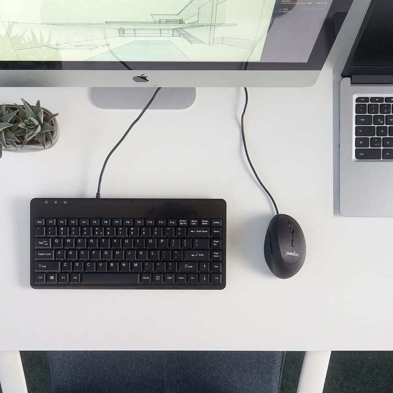 Perixx PERIMICE-519 Wired Ergonomic Vertical Mouse - Portable Small Design - 105x67x58 mm - Right Handed Black