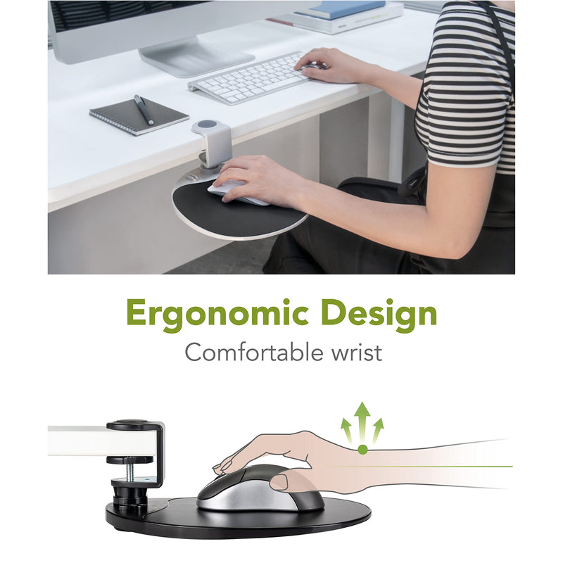 EHO Under-Desk Mouse Platform/Clip on Mouse Pad Rotating 360 Degree, Ergonomic Mouse Tray Attachment, Office Mouse Pad, Slide Out Mouse Tray (Black), Suitable for 1.5" (3.81 cm) Thickness Desk Black