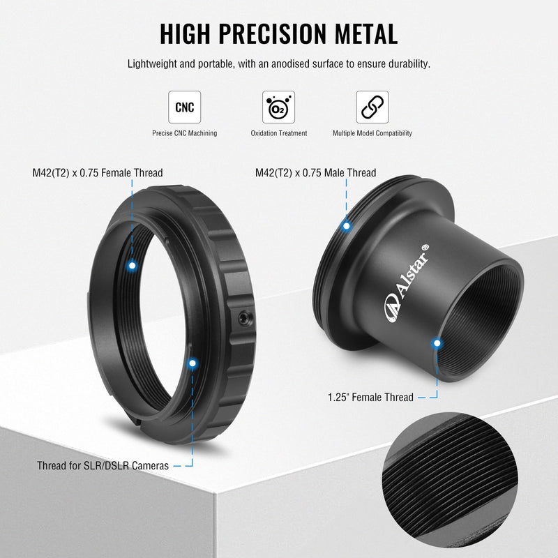 [AUSTRALIA] - Alstar Telescope Photo Adapter for Nikon SLR/DSLR Cameras, T Mount Telescope Camera Adapter Include T2 T Ring for DSLR and T Adapter, 1.25 Inch Telescope Accessory for Astrophotography 