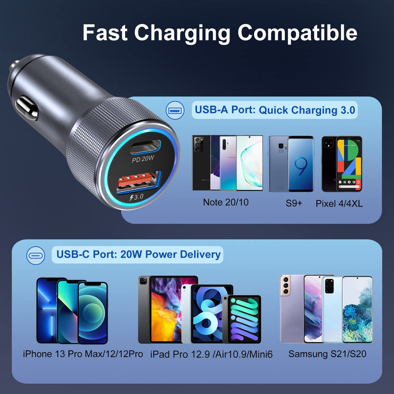 5 Pack USB C Car Charger, Bangfun 36W Dual USB Car Charger Adapter Fast Charge PD&QC 3.0 Cigarette Lighter USB Charger Compatible iPhone 15 14 13 12 11 Pro Max SE,iPad,Samung S24/S21/S20, Pixel(Grey) Grey