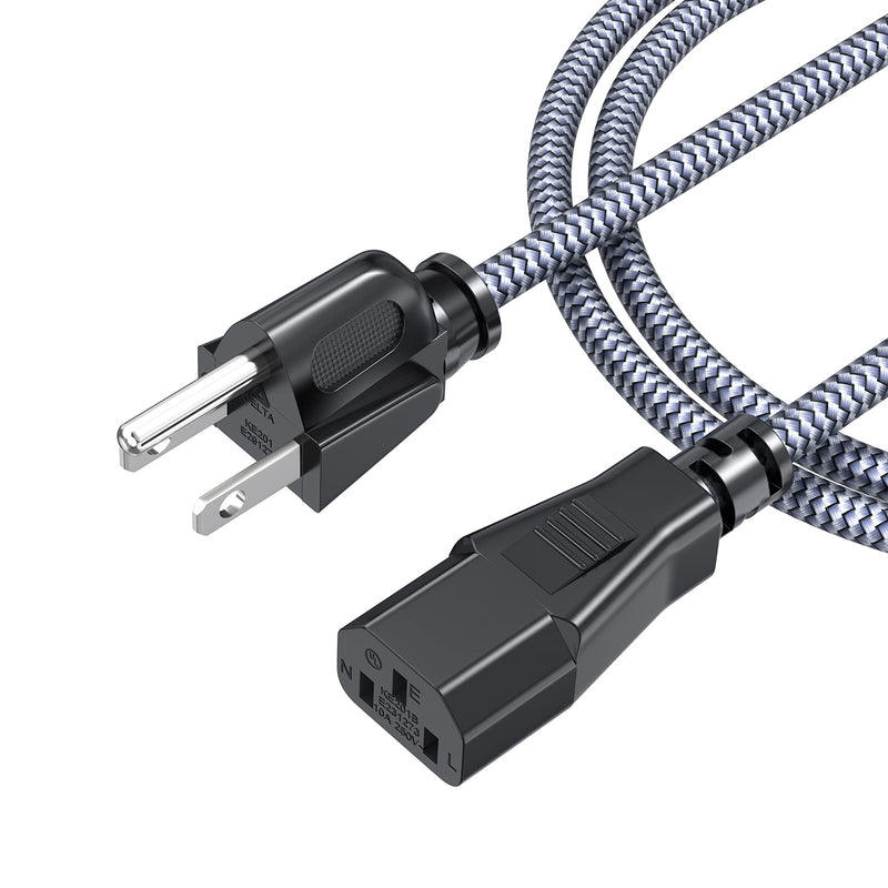 Power Cord, Goalfish 3.3FT/1M TV Power Cord 10A 250V Power Cable UL Certified 18AWG 3 Prong AC Power Cable Nylon Braided PC Power Cord Replacement for Computer, HDTV, Monitor, Printer Grey