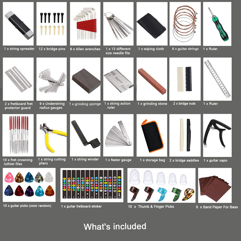 [AUSTRALIA] - 99PCS Professional Guitar Repairing & Maintenance Tool Kit with Capo, Strings, Picks, Bridge Pins, Gauge, Accessories - Gift for Acoustic, Electric Guitar, Ukulele, Bass, Banjo Orange 