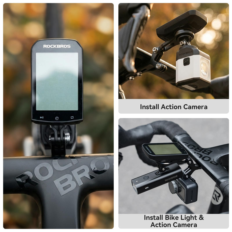 ROCKBROS Out Front Mount Compatible with Garmin Bryton Wahoo Adjustable | M5 Mounting Holes,Flat-Bar Bike Compatible,Adjustable Viewing Angle,Aluminum Alloy,Lightweight