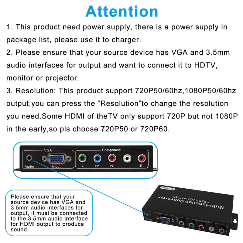 [AUSTRALIA] - Wiistar YPbPr/VGA to HDMI Converter with Audio Scaler Function up to 1080P60Hz for PC Game Console HDTV Monitor Projector 