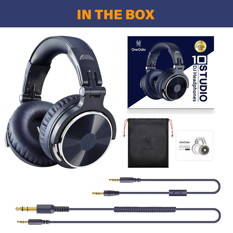 OneOdio Over Ear Headphone, Wired Bass Headsets with 50mm Driver, Foldable Lightweight Headphones with Share Port and Mic for Recording Monitoring Mixing Podcast Guitar PC TV (Dark Blue) Dark Blue One Size