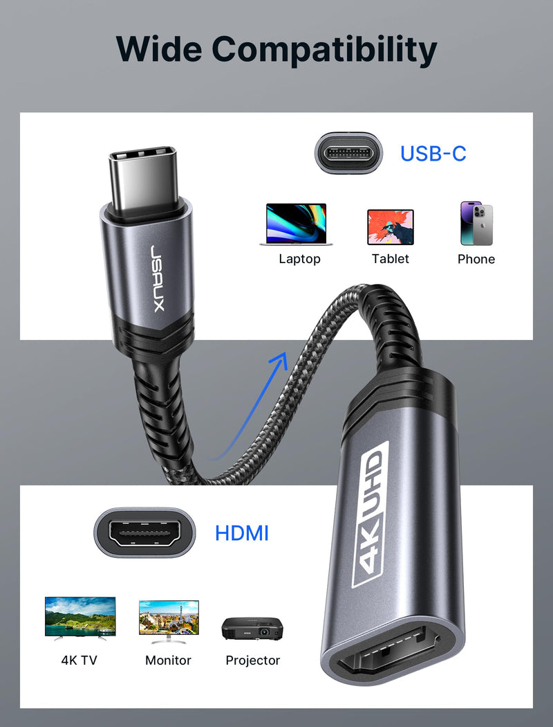 [AUSTRALIA] - JSAUX USB C to HDMI Adapter, 4K USB Type-C to HDMI Female Adapter [Thunderbolt 3 Compatible] for iPhone 15 Pro, MacBook Pro/Air, Surface, Samsung Galaxy S21 S20 Ultra S10 S9 S8, Dell XPS 15-Grey 1-Pack Grey 