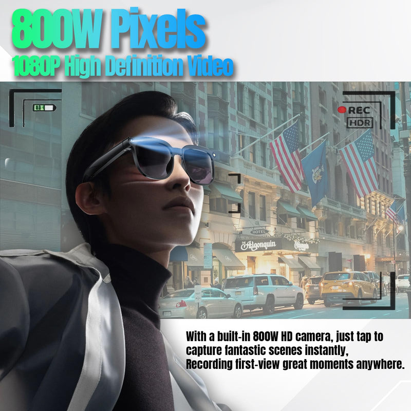 AI Smart Glasses with Camera, 1080P Video Recording, Real-Time Translation, Bluetooth 5.4 Audio, for Photos, Videos, AI Recognition, Vlogging, Hiking, Travel, Business (Photochromic) Photochromic