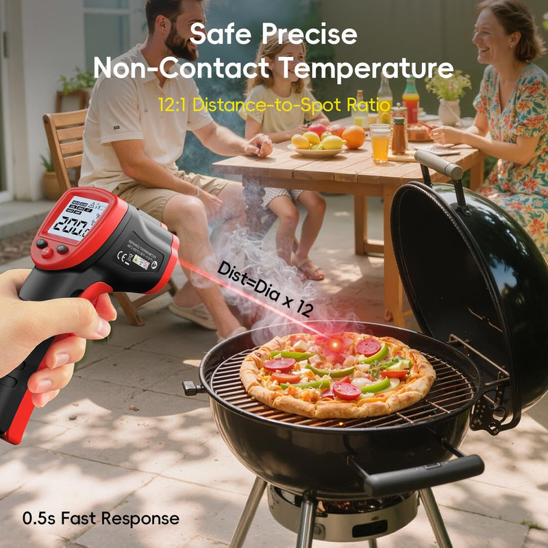 Eventek Infrared Thermometer Gun -50 ° C ~ 600 ° C (-58 ° F ~ 1112 ° F), Non-Contact Laser Thermometer Gun for Cooking, Pizza Oven, Fridge, Temperature Gun with Adjustable Emissivity(NOT for Humans) Red -50°C~600°C (-58℉~1112℉)