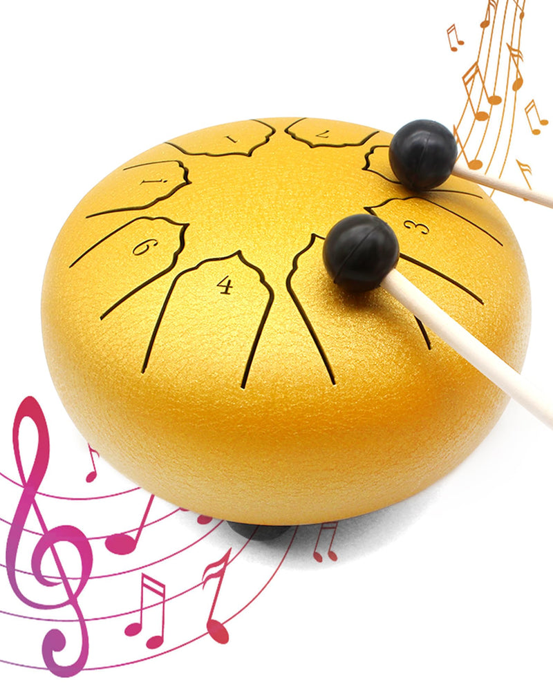 Anvin Steel Tongue Drum 6 Inch 8 Notes Metal Hand Drum with Drum Mallets Music Book Rain Drum Sound Healing Instruments for Meditation Yoga Zen Entertainment Gifts(Gold) Gold