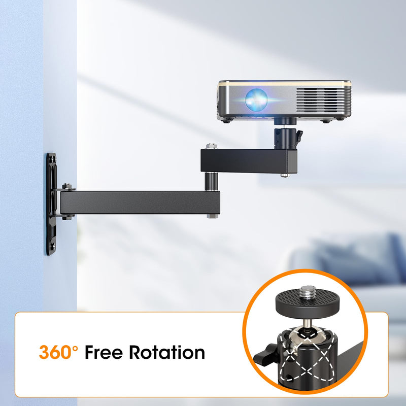 Universal Porjector Mount Foldable Projector Wall Mount 1/4" Screw, Adjustable Tilt&Swivel Hanging Projector Bracket Holder Wall Mount Hanger Rack Stand for Projector with Cable Ties