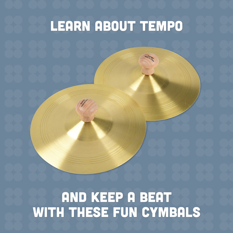 Constructive Playthings 6 in. Fine Polished Brass Finger Cymbals for Rhythm Band with Attached Knobs, Kids Instruments Teach Tempo and Keeping a Beat, Toddler Toys for 3 Years and Older