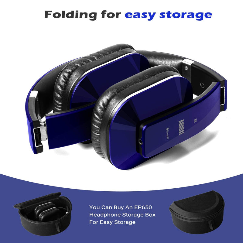 August EP650 Bluetooth Wireless Over-Ear Headphones - Blue | aptX Low Latency, NFC, Multipoint Pairing, Wired Option, Built-in Microphone, Audio EQ