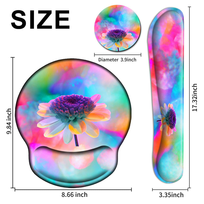 Ergonomic Mouse Pad and Keyboard Wrist Rest Set, Non Slip PU Base Easy Typing Pain Relief Gaming Mousepad with Coaster 3-in-1 Combo for Computer Laptop Home Office, Pink Watercolor Flower 3 Pcs Set