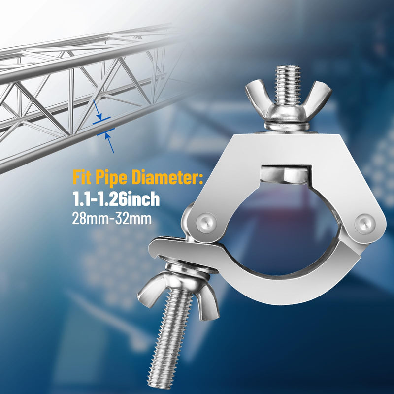 4PackS Stage Light Clamps Hooks Thickened Reinforced, Aluminum Alloy Heavy Duty 220lb/100kg, Fit 1.1~1.26 Inch(28mm-32mm) OD Tube/Pipe for DJ Lighting Par Lights Spot Light 28-32mm&220lb