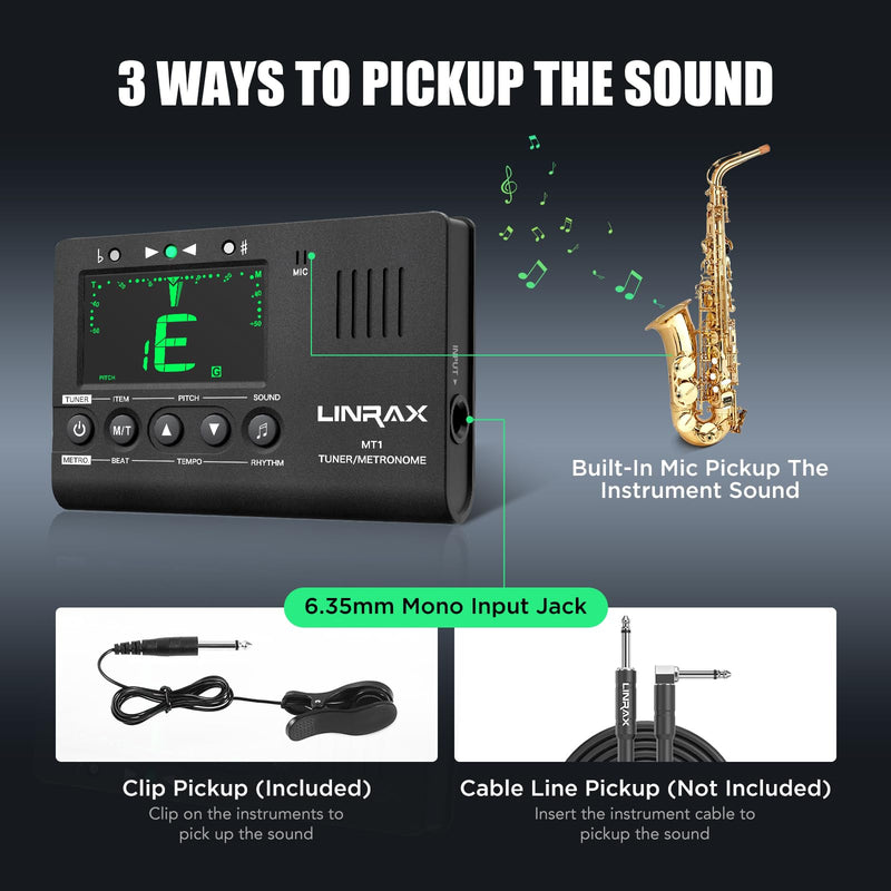 MT1 Metronome Tuner, 3 in 1 Digital Metronome Tuner Tone Generator for Guitar Bass Ukulele Violin Saxophone Trumpet Clarinet Flute, Precise Tempo and Beat, Chromatic Tuner for All Instruments MT1